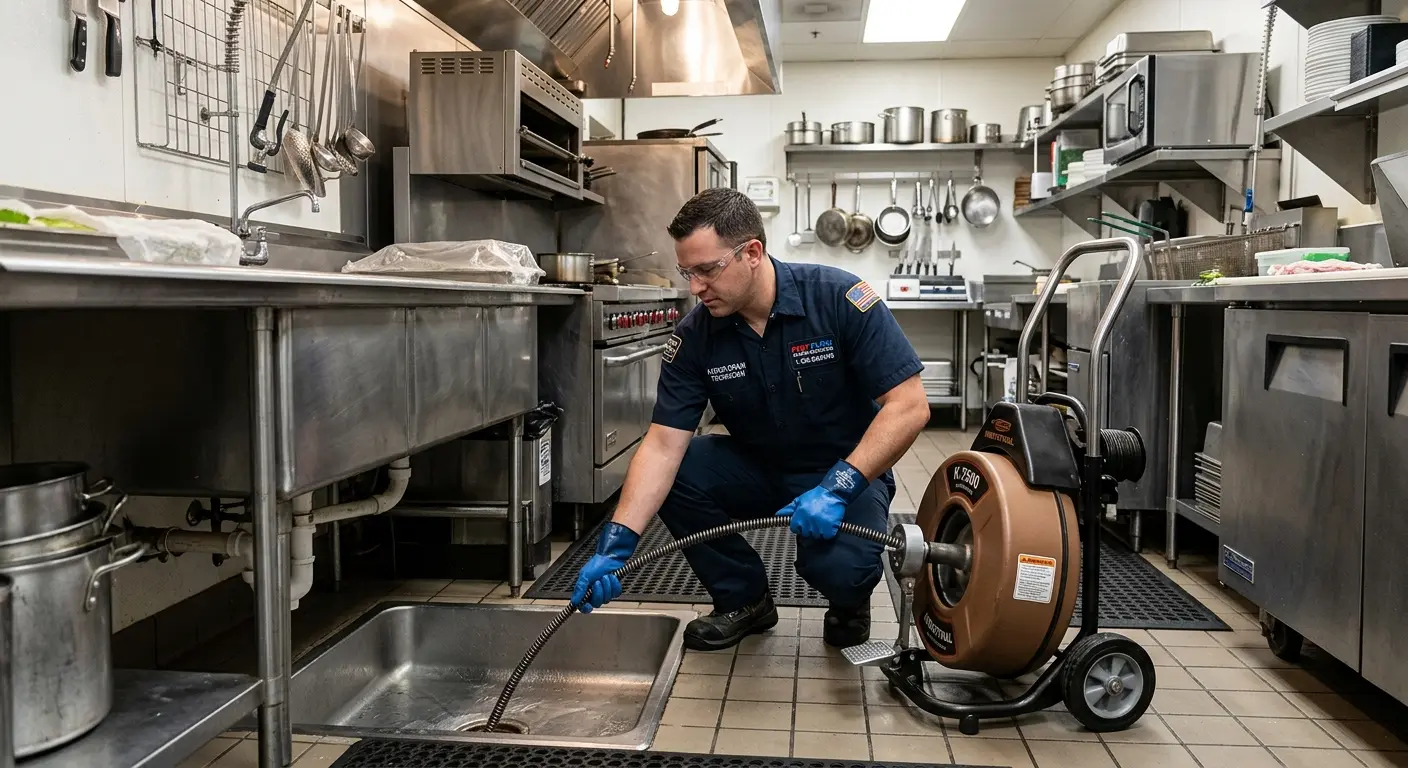 Commercial drain cleaning service in a restaurant kitchen in Camino Tassajara